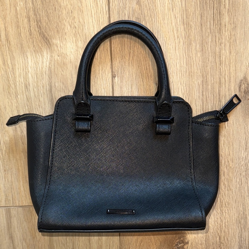 REBECCA MINKOFF Micro Avery Tote Black Leather Handle Bag Purse